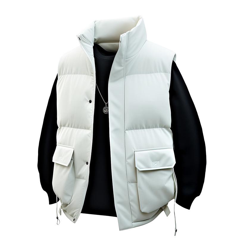 

Men s Thickened Warm Cotton Vest - Autumn/Winter Stand Collar, Loose Workwear Sleeveless Jacket 2XL брудно-білий
