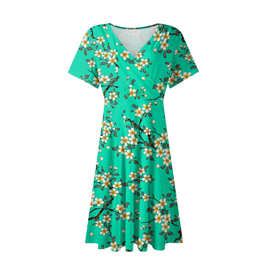 Women's Summer Dress Loose Beach Vacation Casual Deep V Neck Short Sleeve Dress Elegant Dress