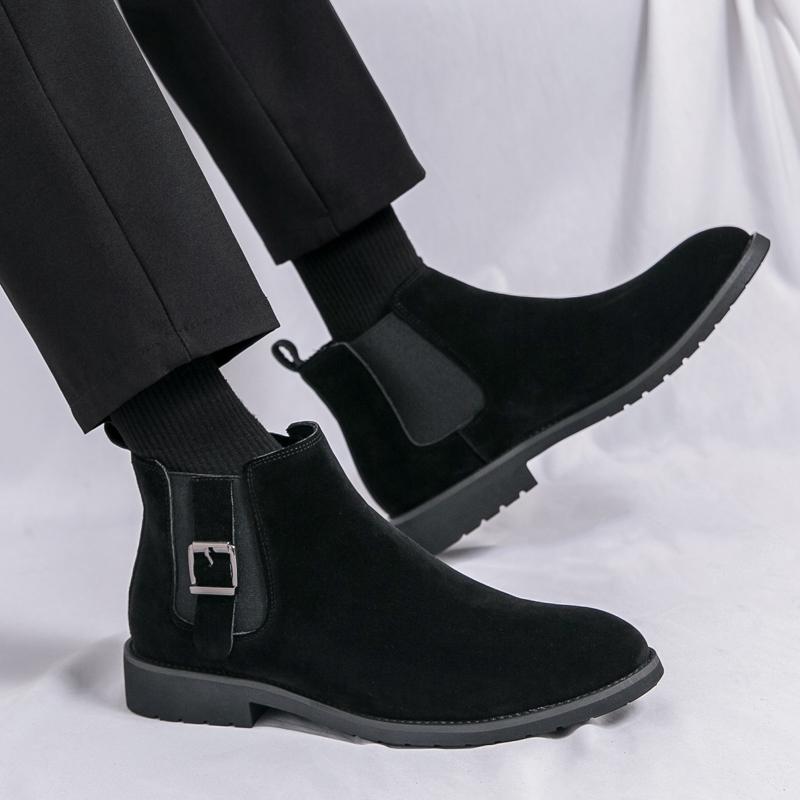 Men's Retro British Business Classic Chelsea Boots Suede Leather Men Fashion Ankle Boots Mens Casual Short Boots High-Top Shoes