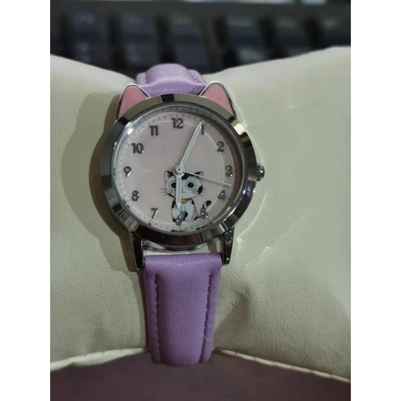 UTHAI Children Watch Girl Pink Cute Cartoon Cat Watch Waterproof 5-15 Year Old Primary School Student Women Fashion Quartz Clock