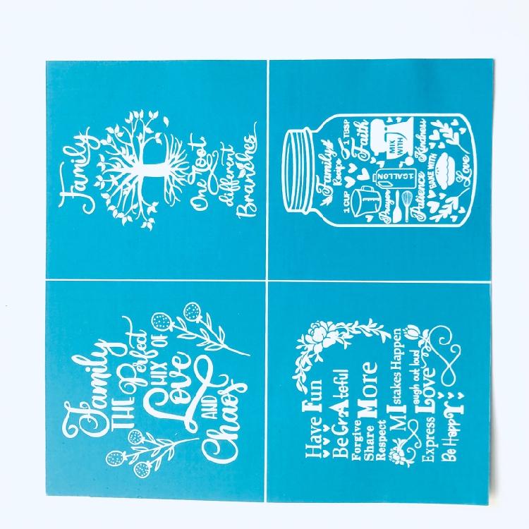 Estênceis de Serigrafia Tema Família 20x20cm Laváveis para Camisetas Artesanais Fabricação de Joias Impressão em Argila Tecido