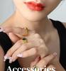 Retro Gold-Plated French Ring with White & Green Cubic Zirconia