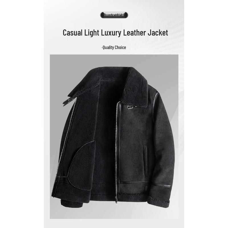 2026 Men's Trendy Shearling Lined PU Leather Motorcycle Jacket