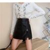 2025 Autumn/Winter Black High-Waisted PU Leather Bodycon Skirt – Women's Slimming A-Line Midi Skirt