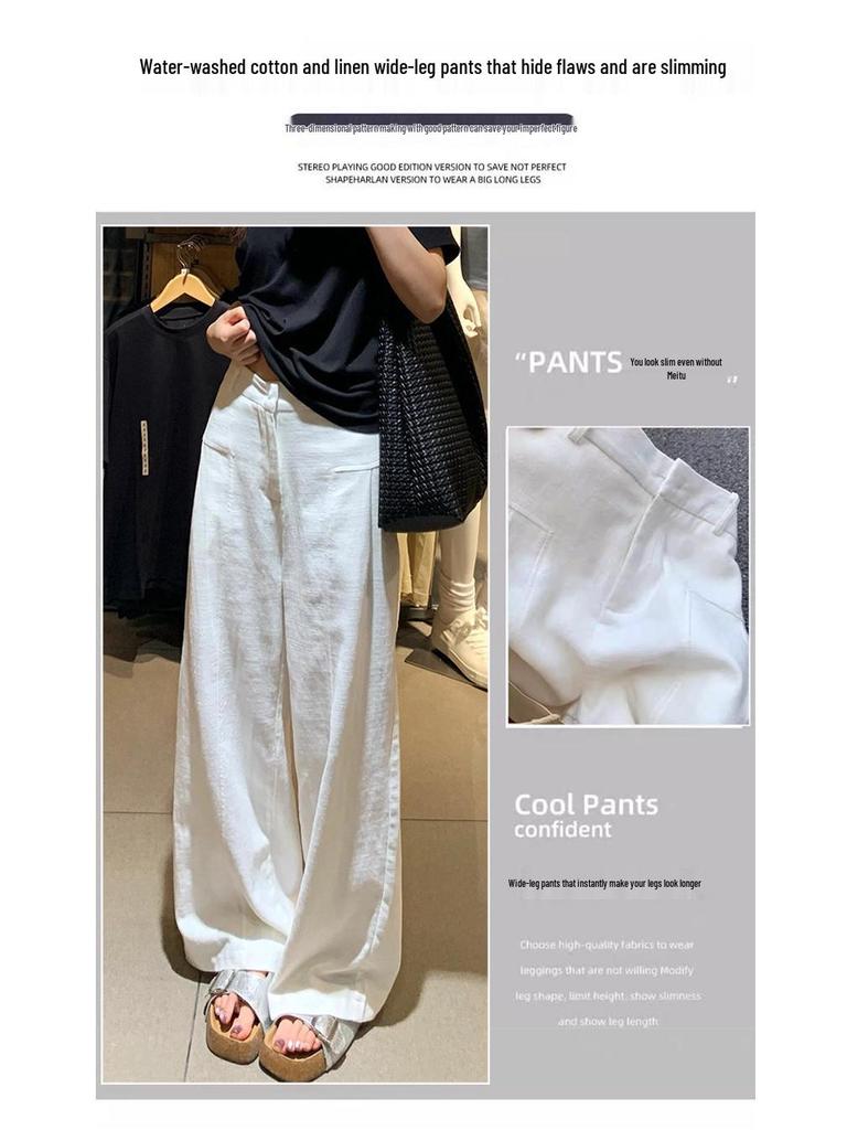 Women's High Waist Loose Wide-Leg Cotton Linen Pants - Spring/Autumn 2026