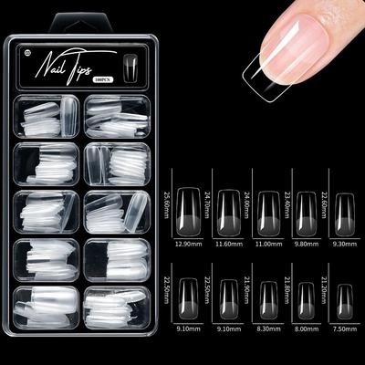 100Pcs Transparent False Nail Almond Square Pre-File Pressed Nails  Nail Art Extension