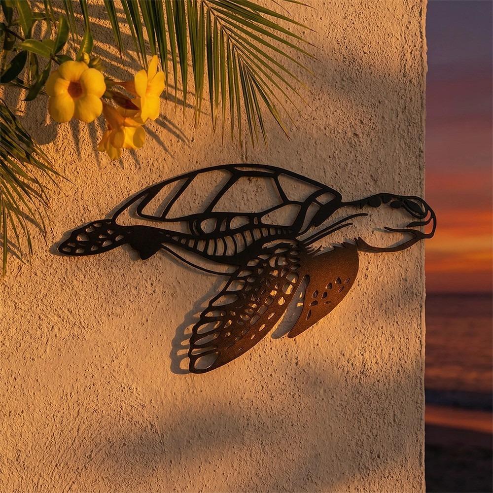 1pc Beach Metal Turtle Wall Art, Black Iron Sea Turtle Sculpture, Coastal Ocean Home Decor for Bathroom Living Room