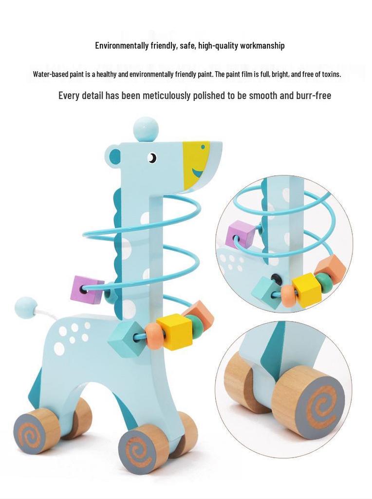 Children's Educational Toy Set: Wooden Building Blocks, Bead Maze, Shape Matching, and Rainbow Stacking Tower.