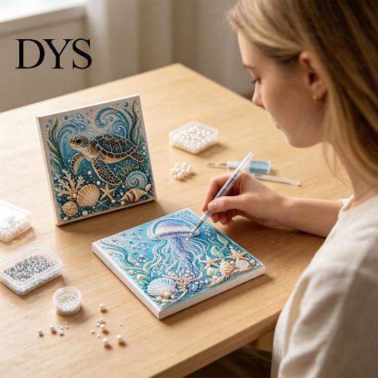 Stress Relief DIY Projects Sea Turtle Octopus 3D Pearl Painting Kit, Ocean Theme Diamond Art Beach House Wall Kit for Adults Beginner, Bead