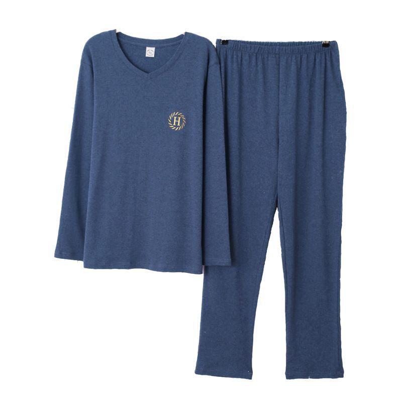 Modal Cotton And Silk Summer Pajamas Men'S Spring And Summer Long-Sleeved Casual Loungewear Spring And Autumn Plus Size Pullover Suit