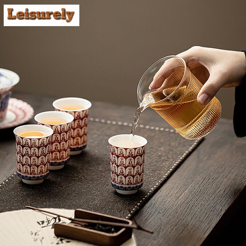 Thousand Buddha White Porcelain Tea Set Complete Set Zen Tea Ceremony Set Household Teapot and Tea Cup Set Cha Supplies Craft