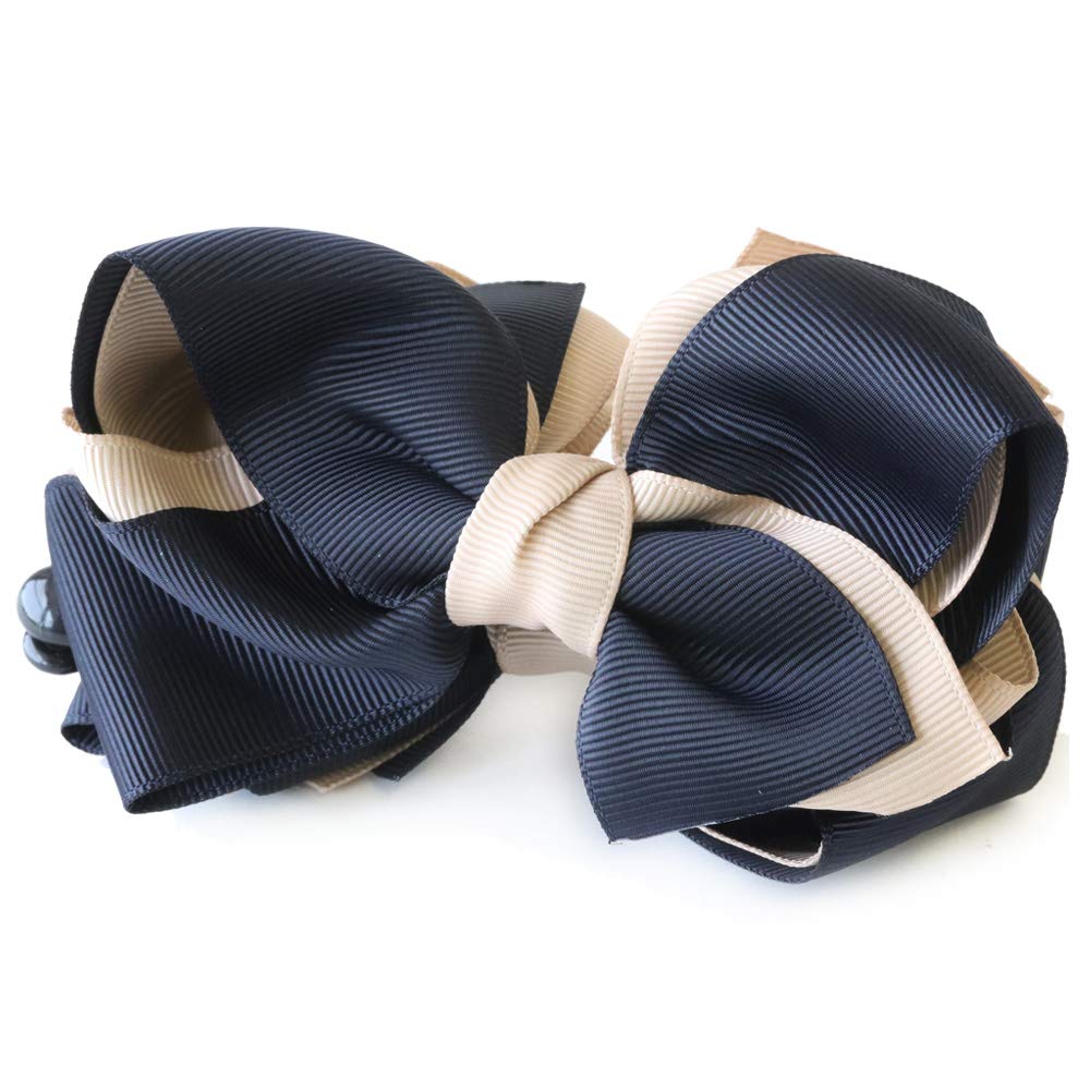 

JewelVOX Banana Clip Hair Accessory Ribbon Bicolor Grosgrain Large Adult x [Jewel Box] Women s (Navy Beige)