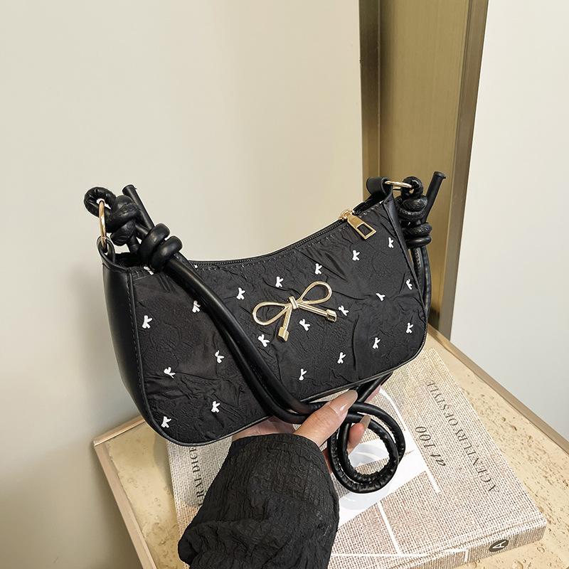 

Bow casual fashion 2025 summer sweet love foreign style shoulder handbag women s new simple design sense чорний