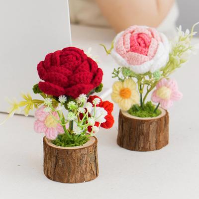 Yousheng Handmade Crochet Potted Flower Artificial Knitted Flower Bouquet Forever Flower Gifts for Mother's Day Valentine's Day Birthday