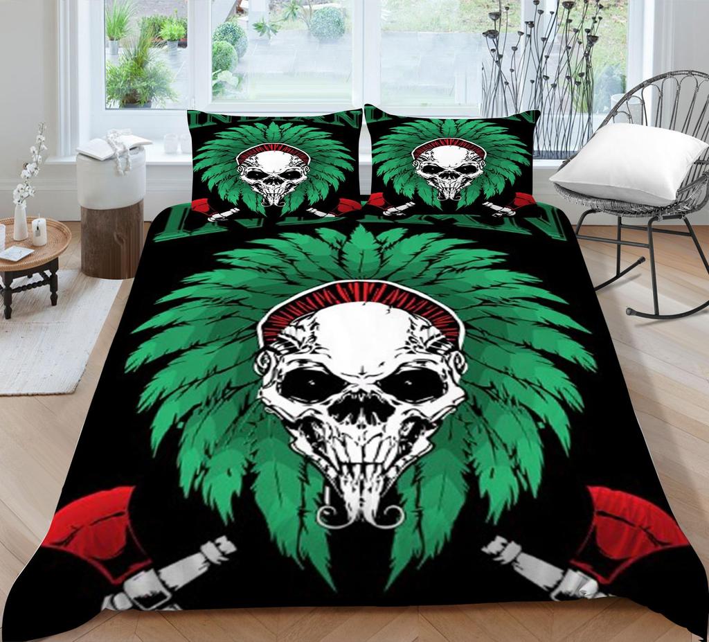 Zestaw poszewek na kołdrę z nadrukiem czaszki okropny styl pościel zatoczka garnitur chłopięcy pojedynczy rozmiar poszewka na pierzynę garnitur czarne tło pościel domowa