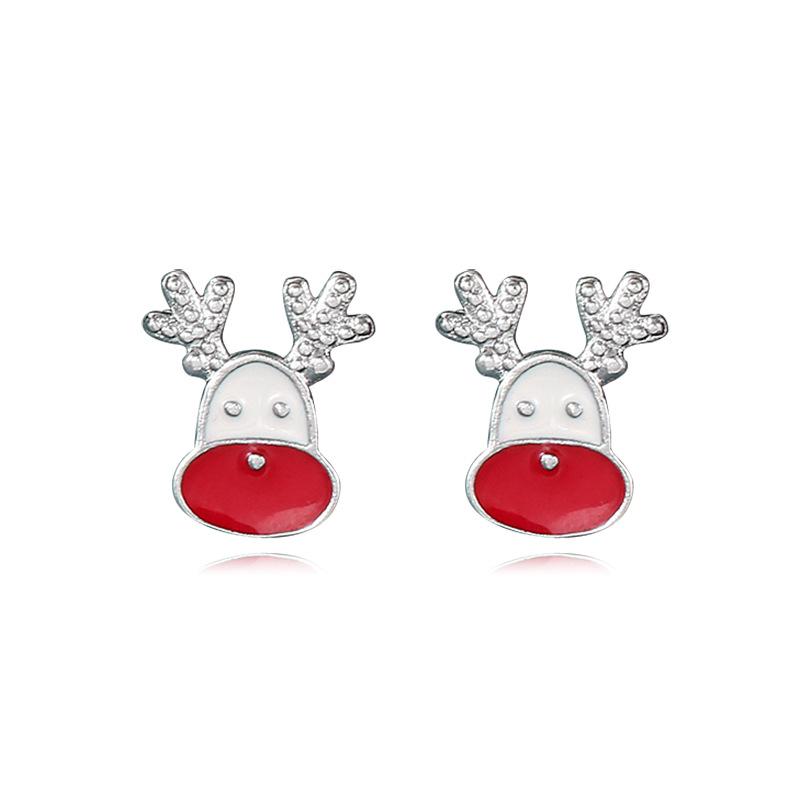 European & American Christmas-Themed Red Enamel Reindeer Santa Claus Stud Earrings for Women