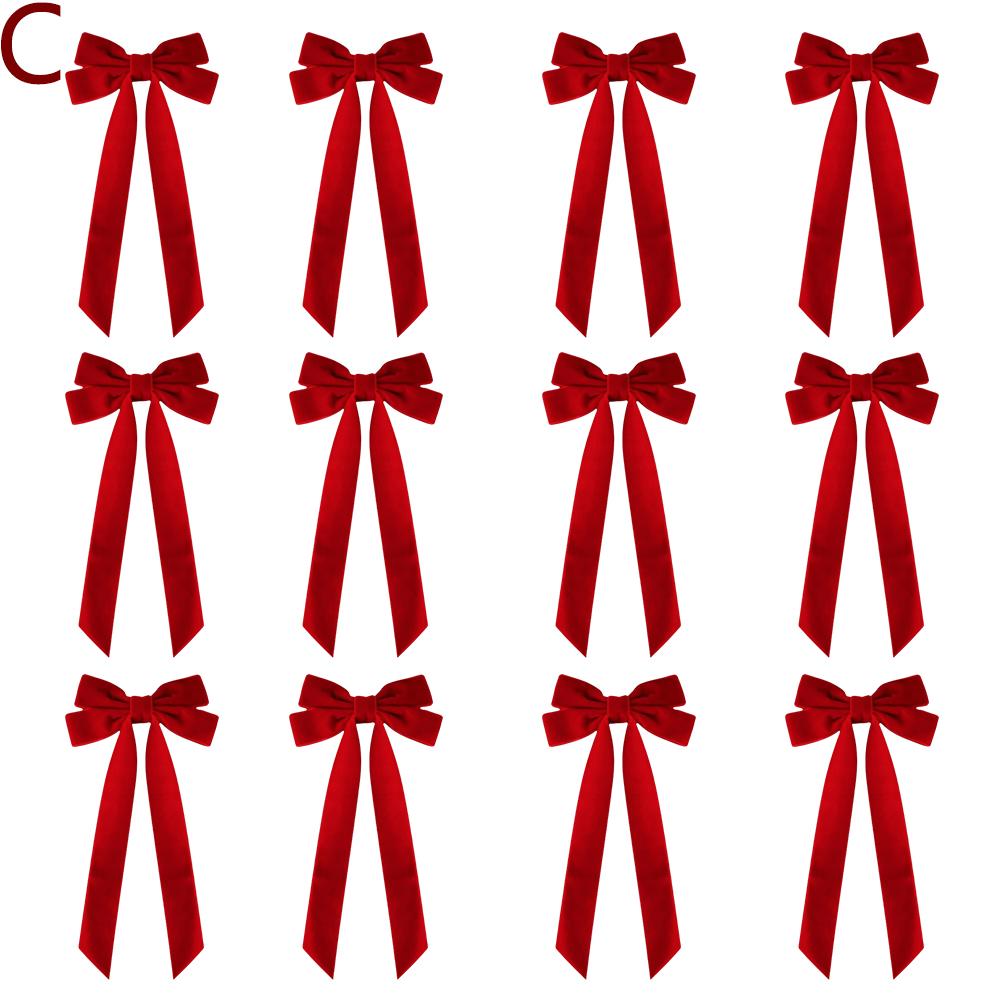 12 Pieces Christmas Bows Christmas Tree Ornaments For Wreaths Velvet Ribbon Bows For Indoor Outdoor Christmas Party Decorations