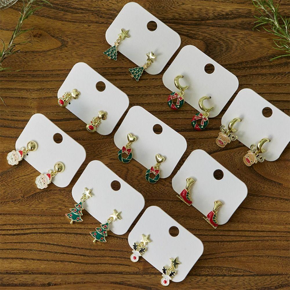 2 Pcs Christmas Tree Xmas Dangle Eardrop Christmas Elk Santa Claus Earrings  Gifts