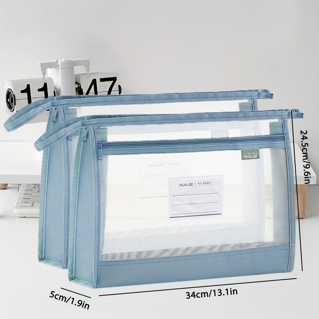 4pcs Large Capacity A4 Mesh File Organizer with Dual Zippers - Portable Document Storage Bag, Multi-Layer Compartments,Transparent Label Slots