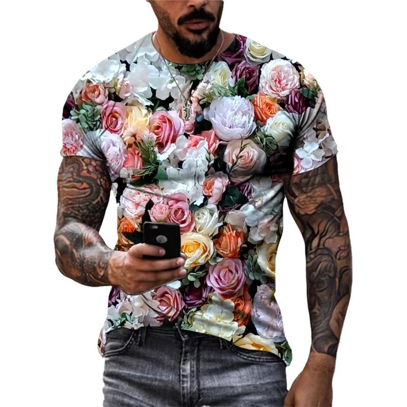 Fashion Beautiful Personality Plant Flowers 3D Print T-shirts Summer Street Style Men