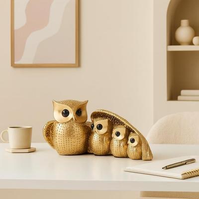 Goldene Eulen Familie (Mutter & Kind) für Wohnkultur (1er-Pack, Gold)