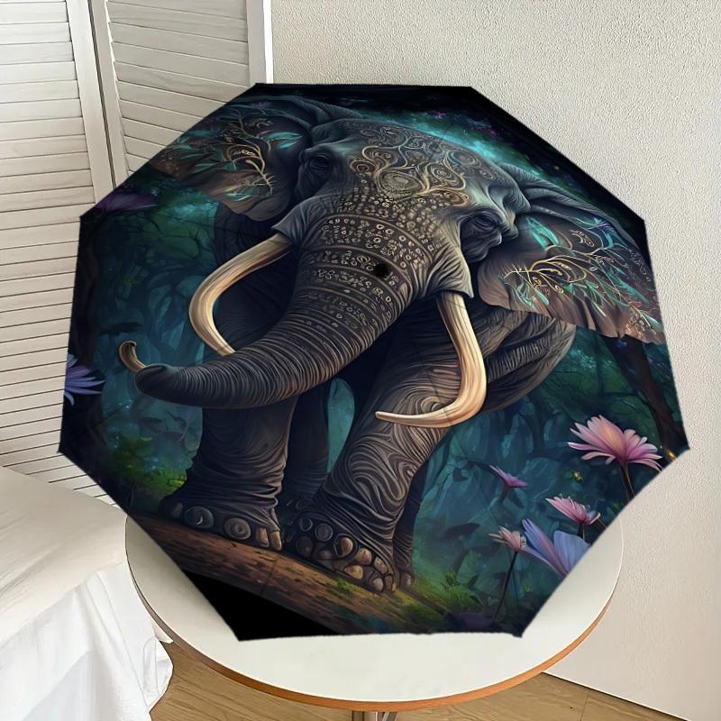 1pc Elephant Forest Decor Automatic Open/Close Umbrella, Folding Compact Umbrella with Lightweight Design for Women/Men Yy251028172