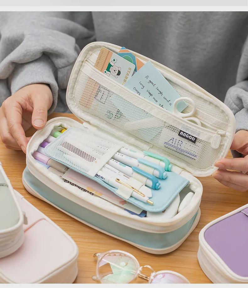 Spacious Macaron Colored Retractable Oxford Pencil Case - Compact Japanese & Korean Style for Students