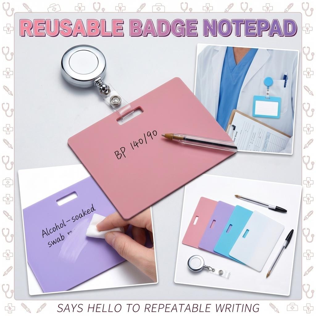 Blocchetti Riutilizzabili Cancellabili a Forma di Badge con Manico Superficie Lavagna Bianca Cancellabile a Secco Portatile per Scrivere Messaggi e Promemoria Set di Quattro