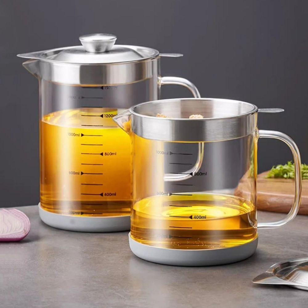 Fine Mesh Glass Oil Filter Heat-Resistant Grease Container Oil Filter Container  Restaurant