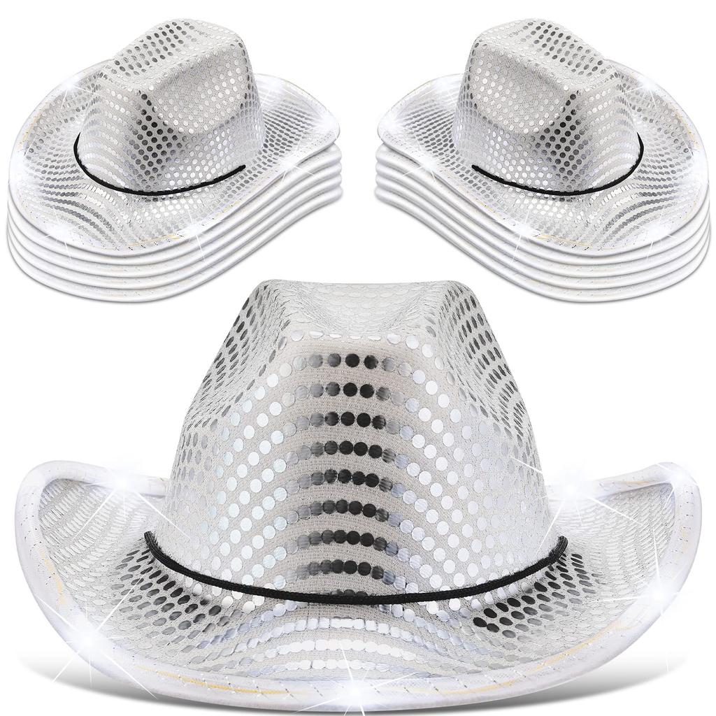 4-32Pack Led Cowboy Hats Light Up Party Disco Cowgirl Hats Luminous Western Cowboy Hats for Men Women for Wedding Dance Ball