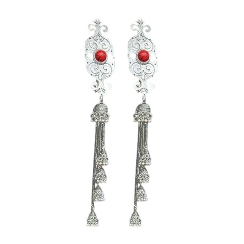 Handmade Mongolian Styles Alloy Tassels Hair Clip Ornament with Vintage Rhinestones Designs for Women Seek Unique Charm