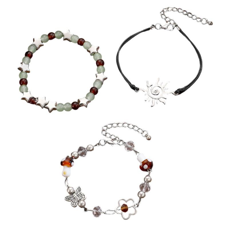 3Pcs/Set Vintage Beaded Stars Mushroom Butterfly Bracelets for Women Trendy Ethnic Style Sun Leather Rope Bracelets Jewelry Gift