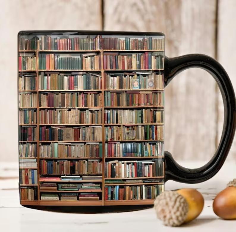 Book Lovers Bookshelf Ceramic Coffee Mark Mug Reading Library Bookshelf