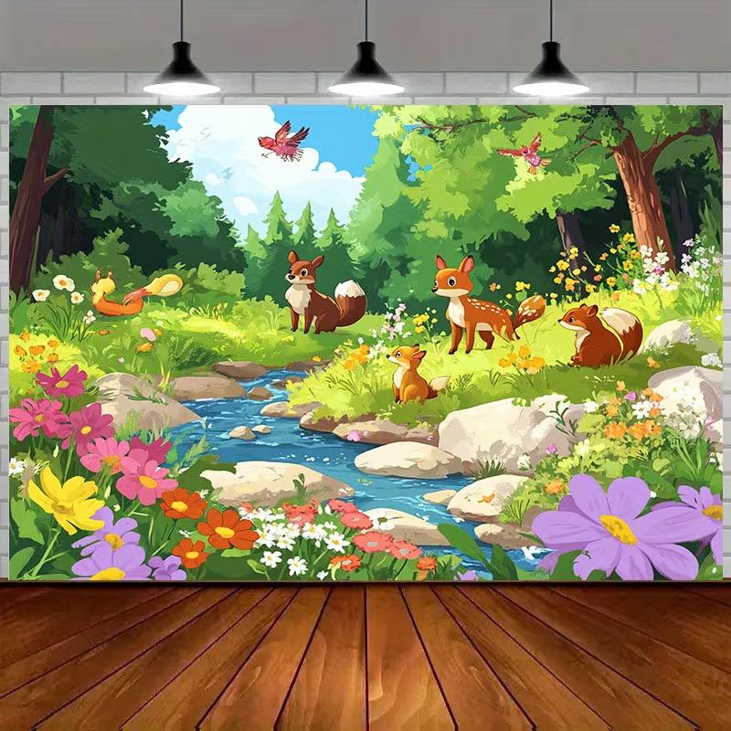 2D Spring Forest Animals Backdrop for Woodland & Nursery Events
