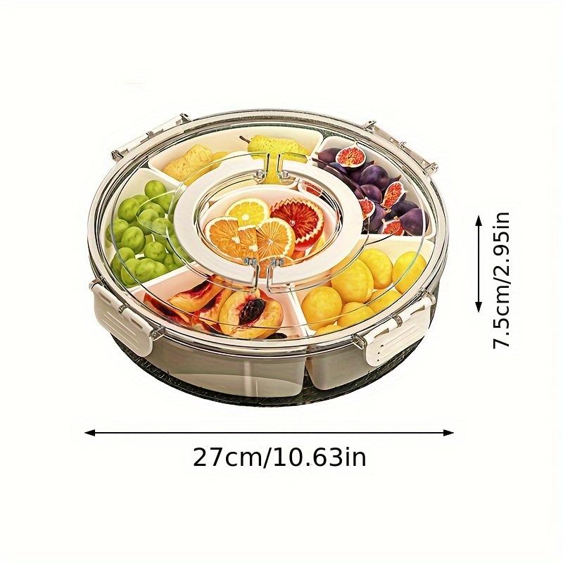 Divided Rotating Serving Tray with Lid and Handle, Portable Snackle Box for Fruits Snacks Veggie Charcuterie, Clear Snack Spinne