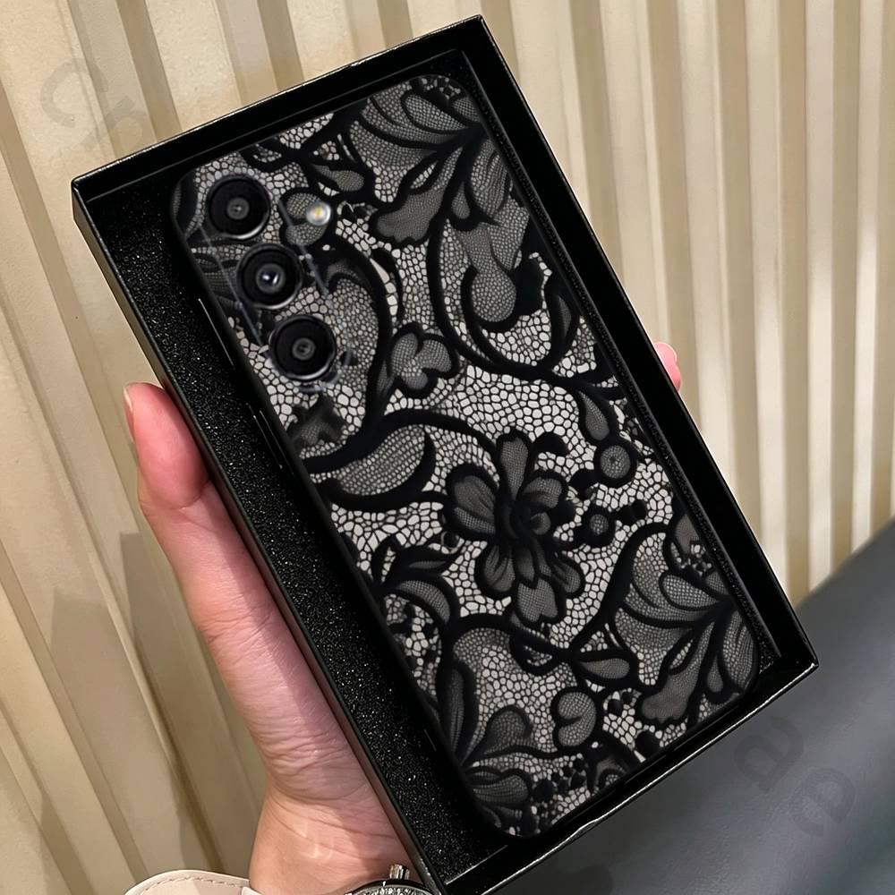 Custodia in Pizzo Vintage per Samsung Galaxy A13,A21s,A22,A31,A32,A52,A53,A71,A80,Guscio Morbido Nero