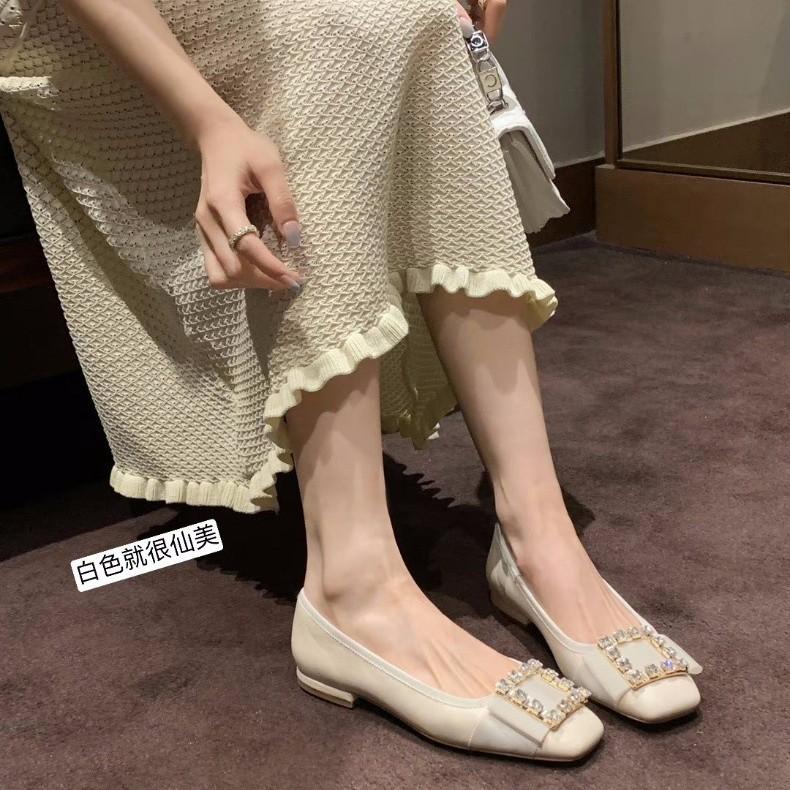 Cowhide Version~ Rhinestone Silver Genuine Leather Mary Jane Single Shoes Women's Buckle Soft-soled Ladyshoes French Flat Shoes Small Leather Shoes