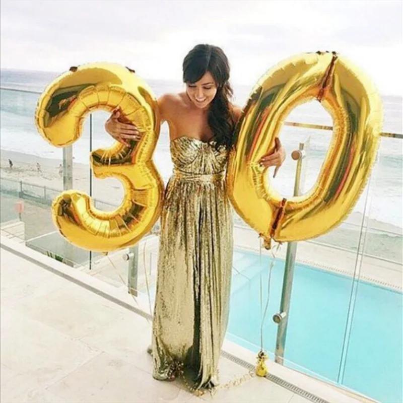 32inch Gold Rose Blue Silver Number Aluminum Film Balloons Digital Baby Shower Christmas Wedding Happy Birthday Party Decoration