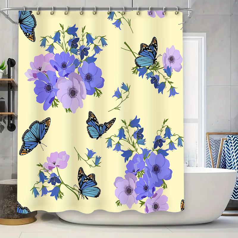 

High-Quality Floral Shower Curtain With Butterflies Decorative Bathroom Accessories That Are Waterproof And Easy To Clean For Ki W60H190(CM)-1 Pcs