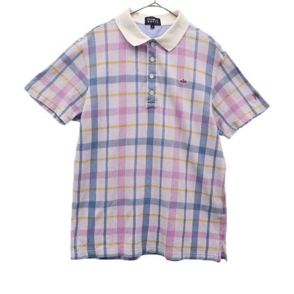 

PEARLY GATES Check Pattern golf Short sleeve Polo shirt 4 Purple Men s Used
