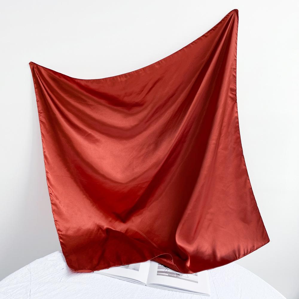 Fashionable New Versatile Headscarf Large Square Scarf Solid Color Scarf Women'S Simulated Silk Satin Scarf