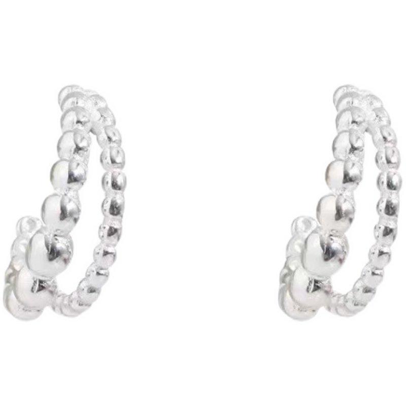 C-Shaped Cool Girl Hollow Earrings with Double-Layer Round Beads - Simple, Exaggerated, Versatile Stud Design in Cold Aesthetic