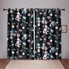 Blue Pink Floral Curtains Plant Flowers Leaves Black Background Curtains 2 Panel Living Room Bedroom Kitchen Dining Room Decor