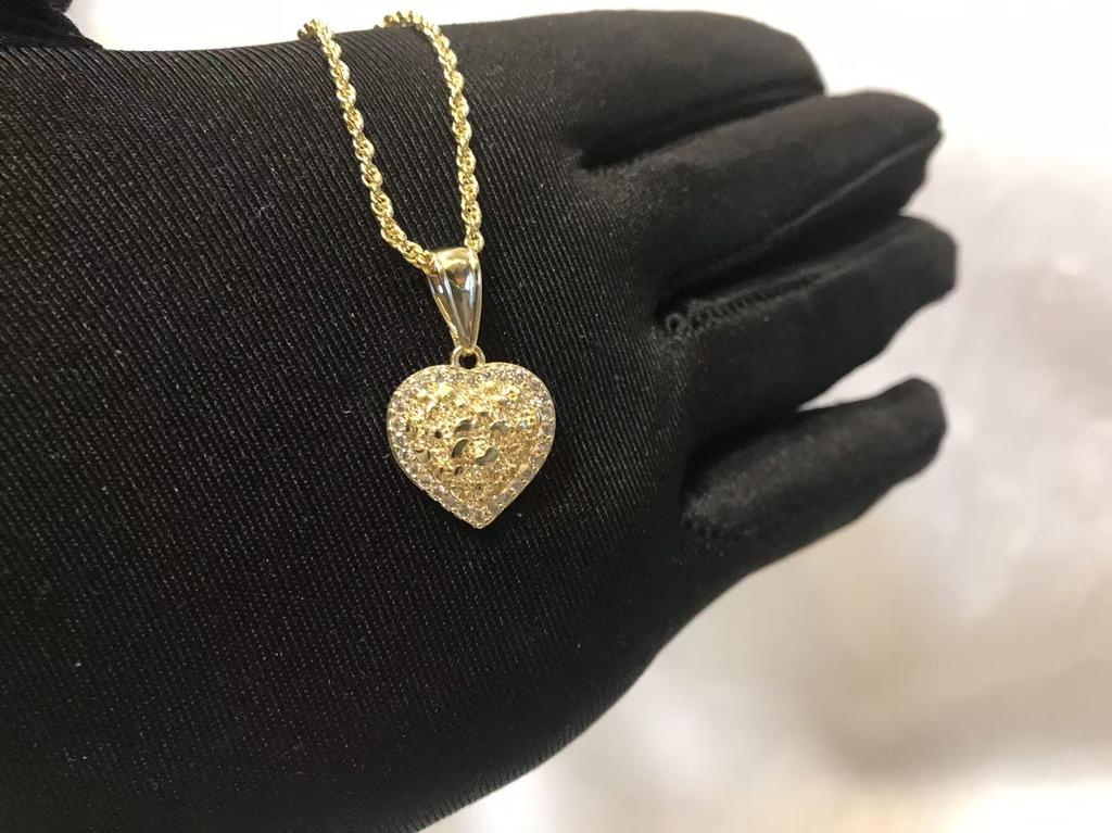 Hip Hop Unique Design Gold Nugget Diamond Cut Heart Shaped Charm Pendant Necklace for Women/Men Jewelry