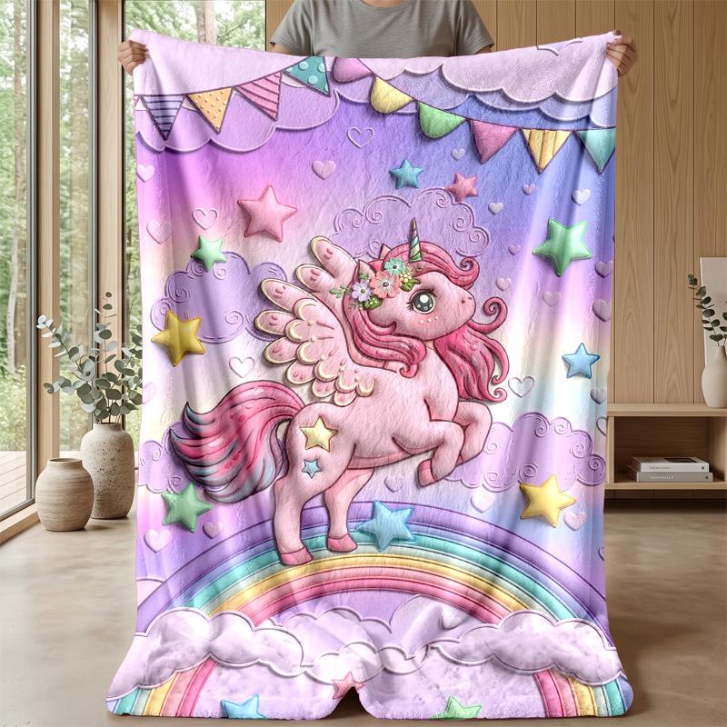 Pink Mane Unicorn in Magical Sky Theme blanket Lightweight Warm Flannel Blanket Decorative Throw Blanket for Home Decoration