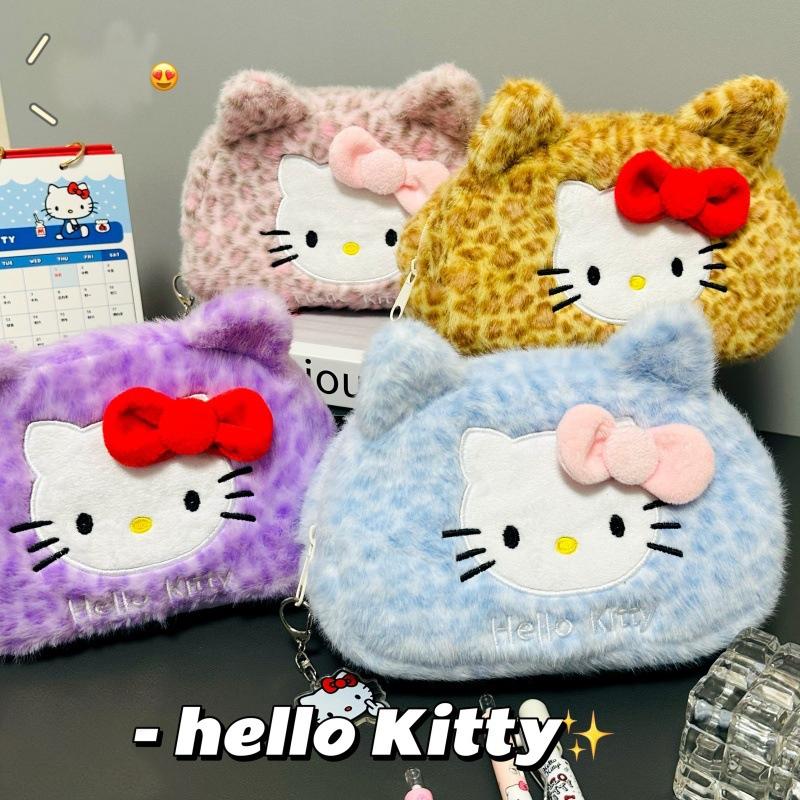 Hello Kitty Pencil Case Large Capacity Plush Pen Holder Hello Kitty Storage Bag Makeup Bag Cosmetics Pouch Desk Organizer Bag