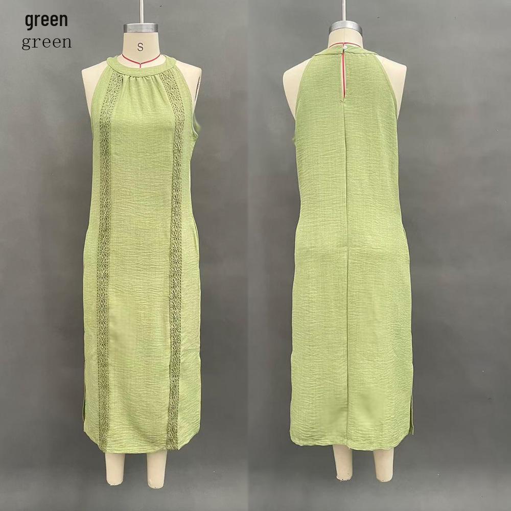 Rochie pentru Femei 2026 cu Gât Halter, Fără Mâneci, Patchwork din Dantelă - Stil Primăvară/Vară
