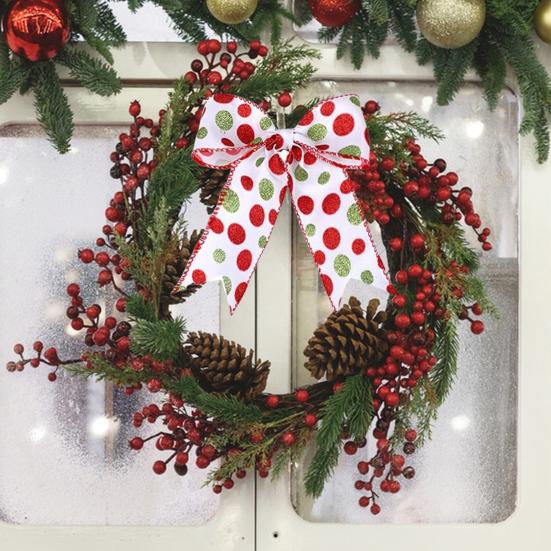 5 Yards Christmas Wired Ribbon 2.48" Red Green Polka Dot/Stripe/Swirl Christmas Wrapping Ribbon for Xmas Tree Wreath Bow Gift Wrapping DIY Crafts