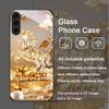 Luxury Crystal Golden Horse Pattern Tempered Glass Phone Case for Samsung Galaxy S25 Ultra S24 S23 Plus S22 S21 S20 FE M55 Cover