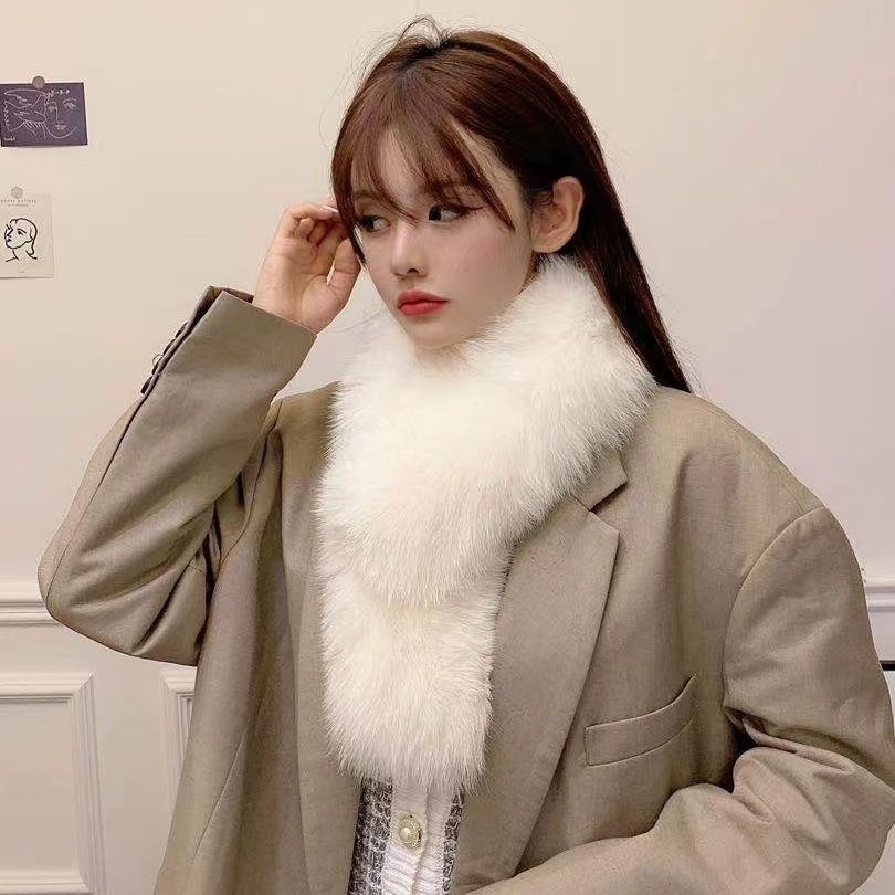 

Double-sided Wool Scarf Thickened Imitation Fur Warm Scarf Fox Fur Collar Solid Color Versatile Winter Autumn and Winter